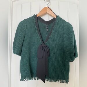 NWT Zara tweed bow top Size M dark green